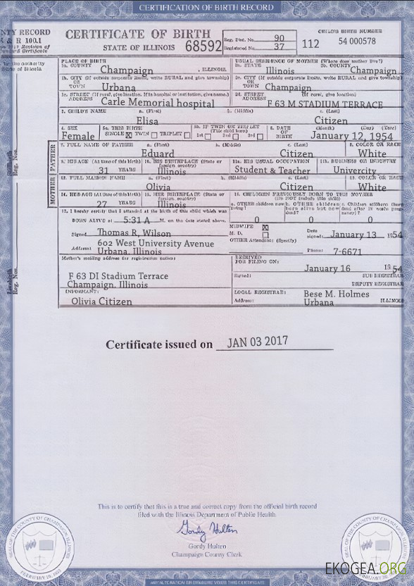 Modèle de certificat de naissance de l'État de l'Illinois aux États Unis au format PSD